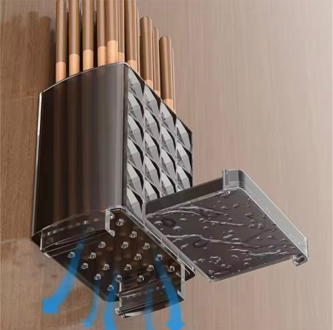 Drillable Cutlery Storage Rack, Wall Mounted Chopsticks Storage Boxes, Kitchen Cutlery Drain Rack