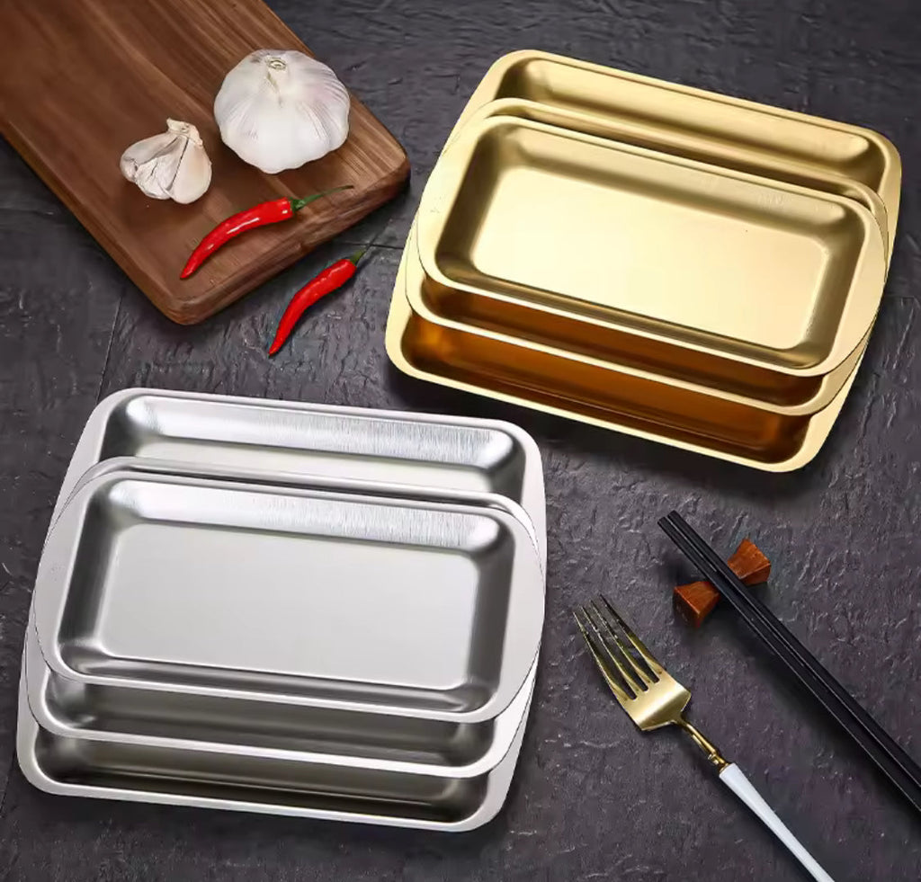 Steak Barbecue Snack Tray, Stainless Steel Rectangular Plate, Kitchen Serving Tray