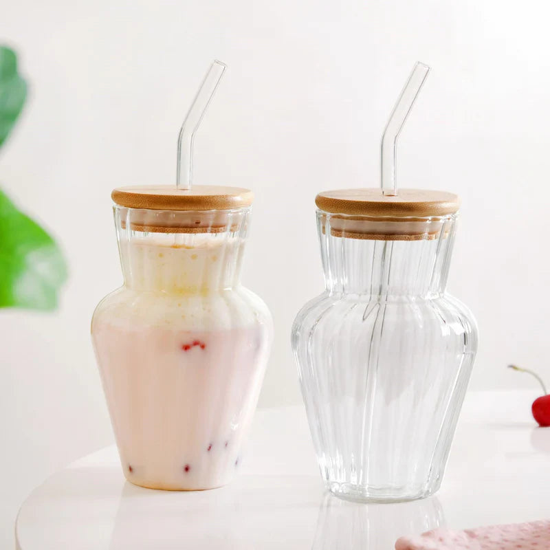 Milkshake Glass With Straw, Cold Coffee Glass Tumbler, Juice Glass Mug With Straw, Iced Coffee Mug With Straw