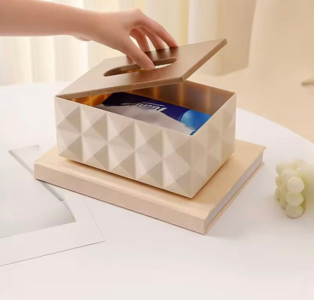 Luxury Geometric Tissue Box Holder, Portable Thickened Napkins Holder, Desktop Napkins Organizer