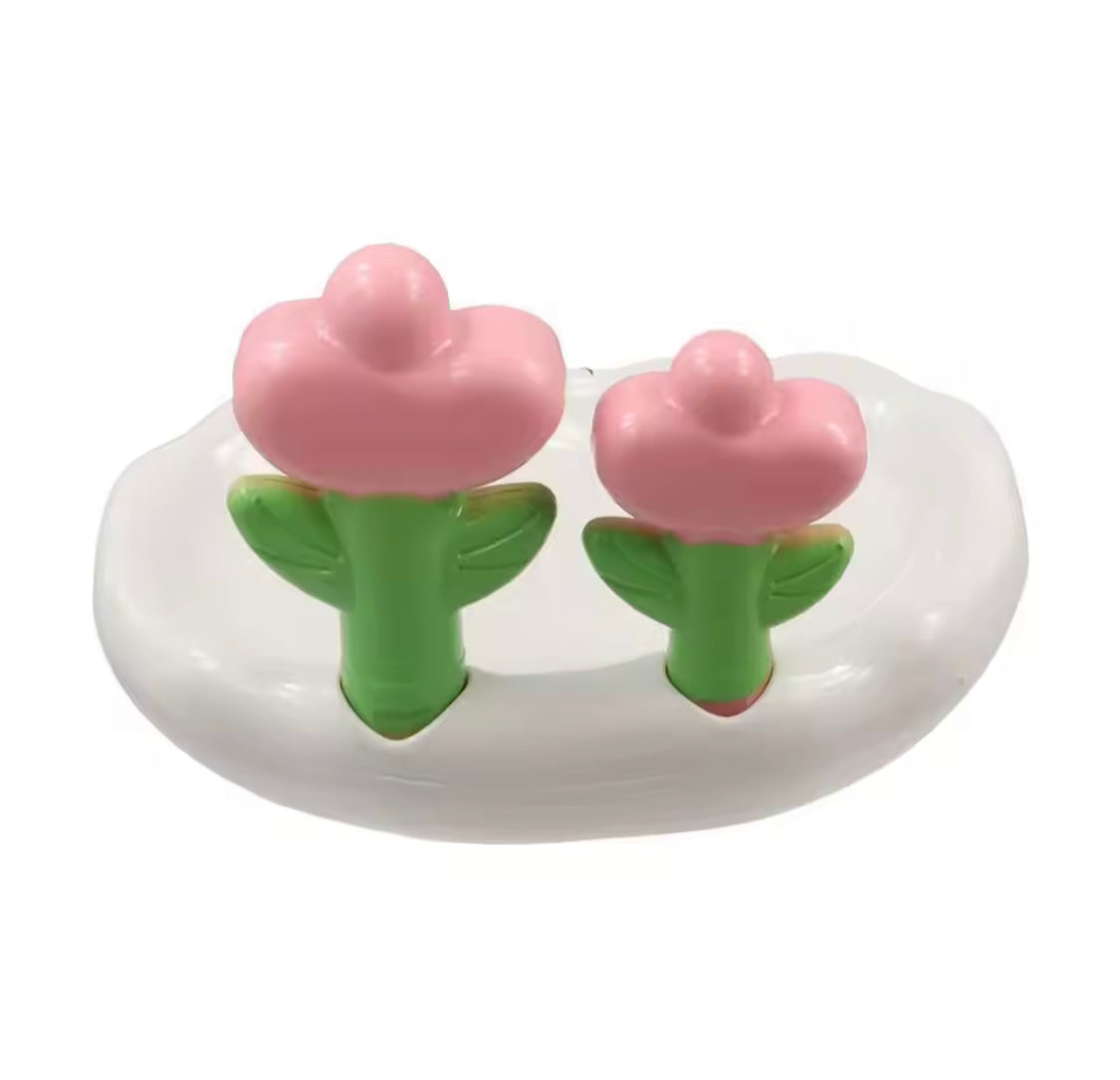 Tulip Shaped Floral Soap Box, Bathroom Decor Soap Holder With Drain Holes, Bathroom Kitchen Sink Countertop Soap Box