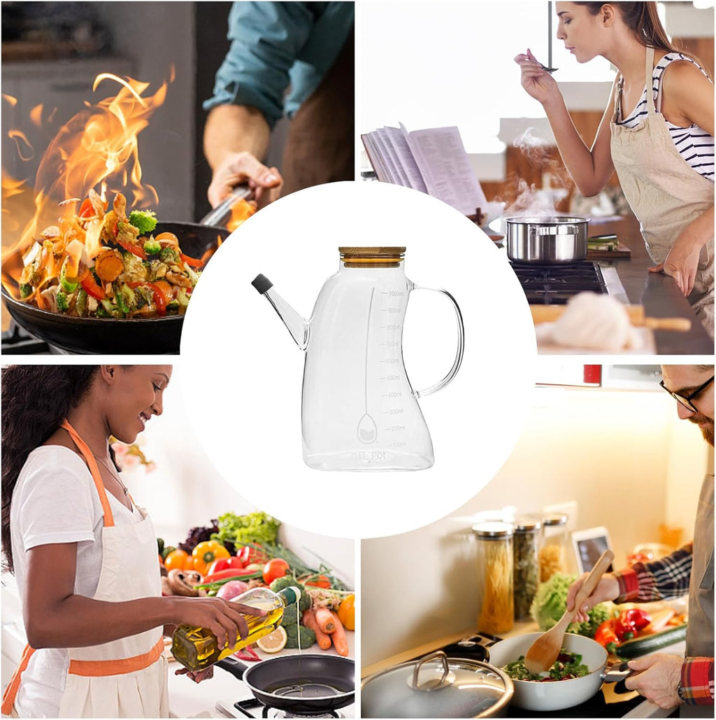 Borosilicate Glass Oil Jug, Kitchen Oil Jug, Glass Vinegar Pot With Lid, Glass Oil Dispenser For Kitchen
