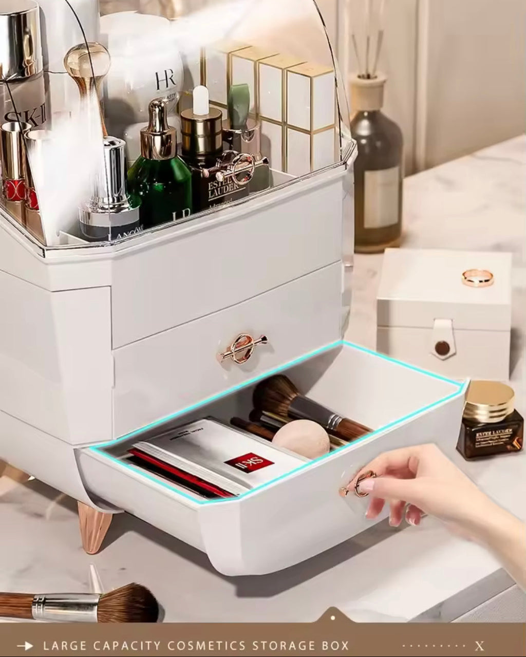 Multi Compartments Cosmetic Organizer, Makeup Organizer Storage Box With Drawers, Multi Layer Vanity Countertop, Jewelry Container Box