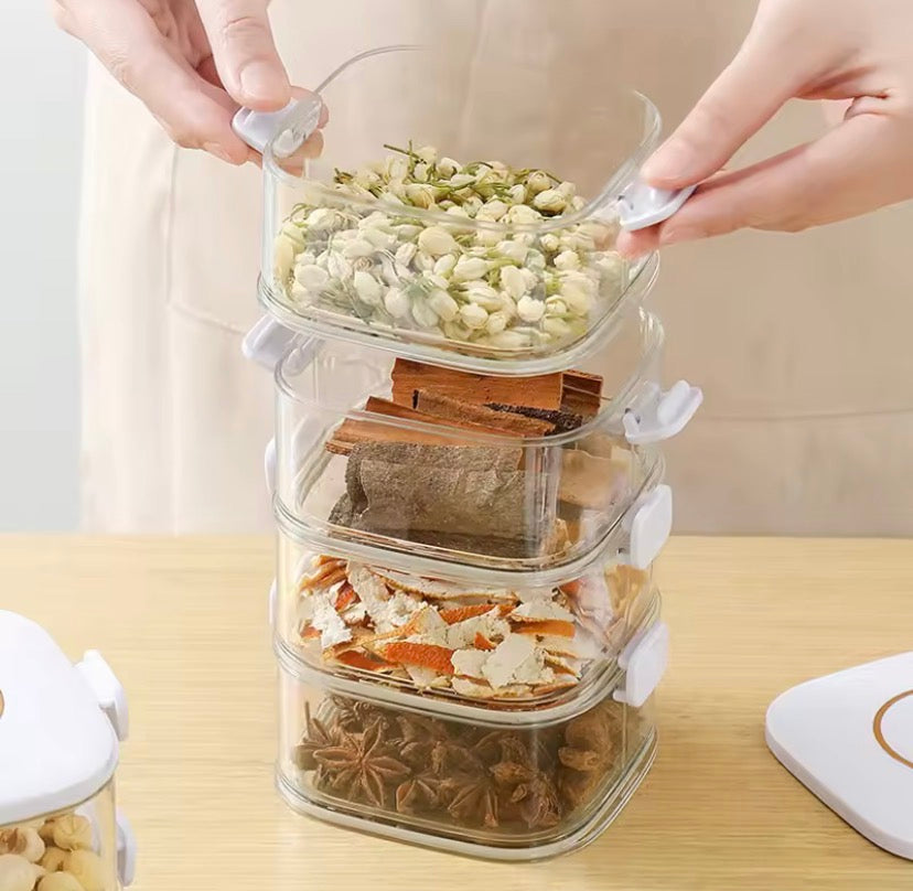 Korean Design Spices Mini Container, Stackable Airtight Spice Containers With Lid, Adjustable Compartments Spices Box