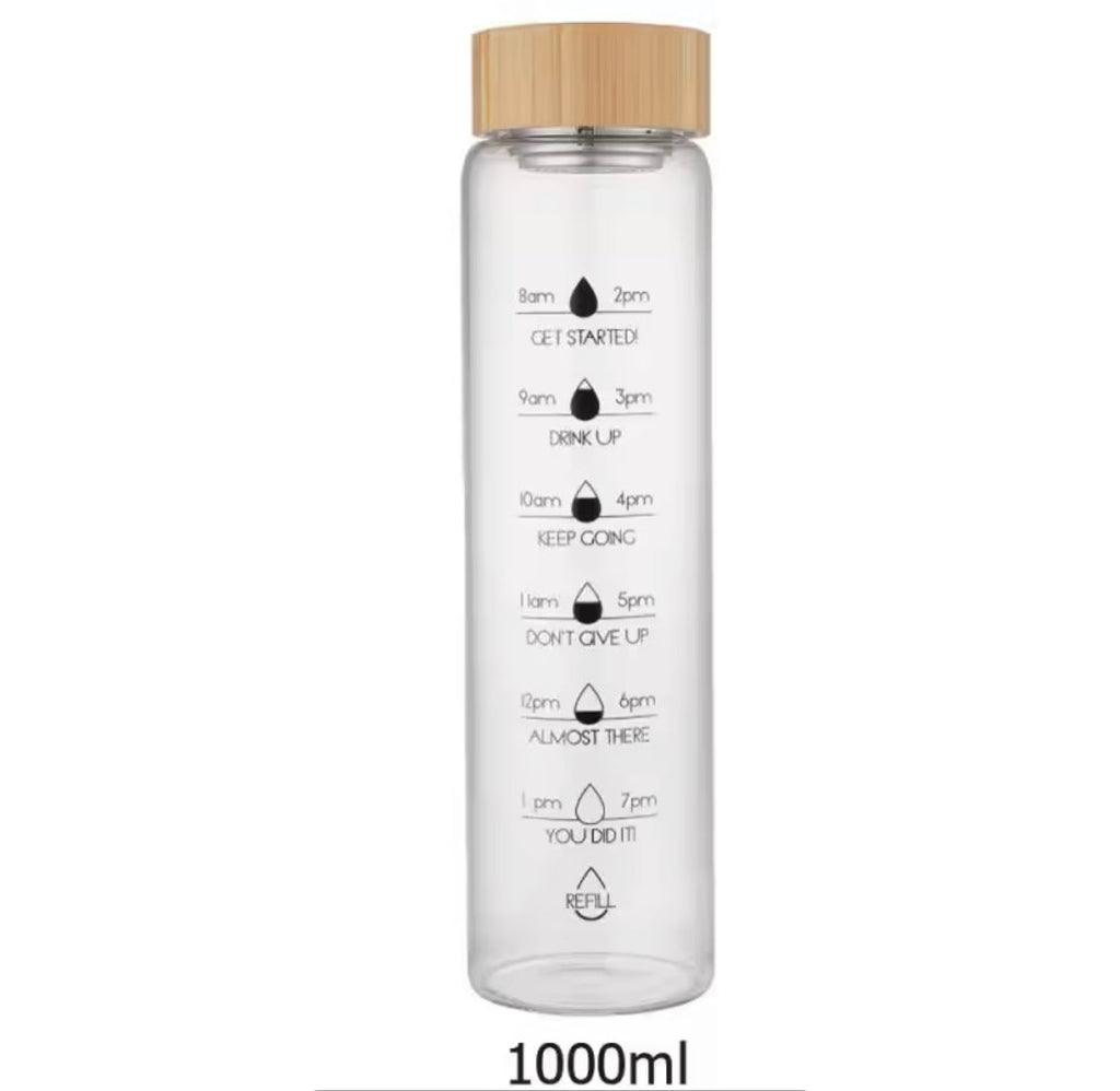 Transparent Glass Water Bottle With Wooden Lid, Airtight Glass Juice Bottle, Portable Water Glass Bottle