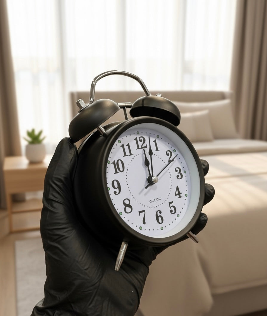 Mini Retro Twin Bell Alarm Clock, 
Metal Twin Bell Alarm Clock, Analog Quartz Display Clock, Easy Operate Bedside Analog Small Desk Clock