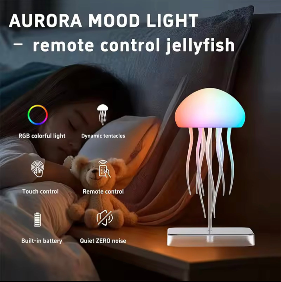 Rechargeable Jellyfish Lamp, LED Jellyfish Desk Lamp, Jellyfish Hanging Room Decor Lamp