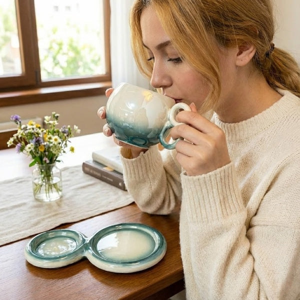 Gradient Ceramic Cup With Sausar And Spoon, 1Pc Home Exquisite Coffee Cup With Saucer