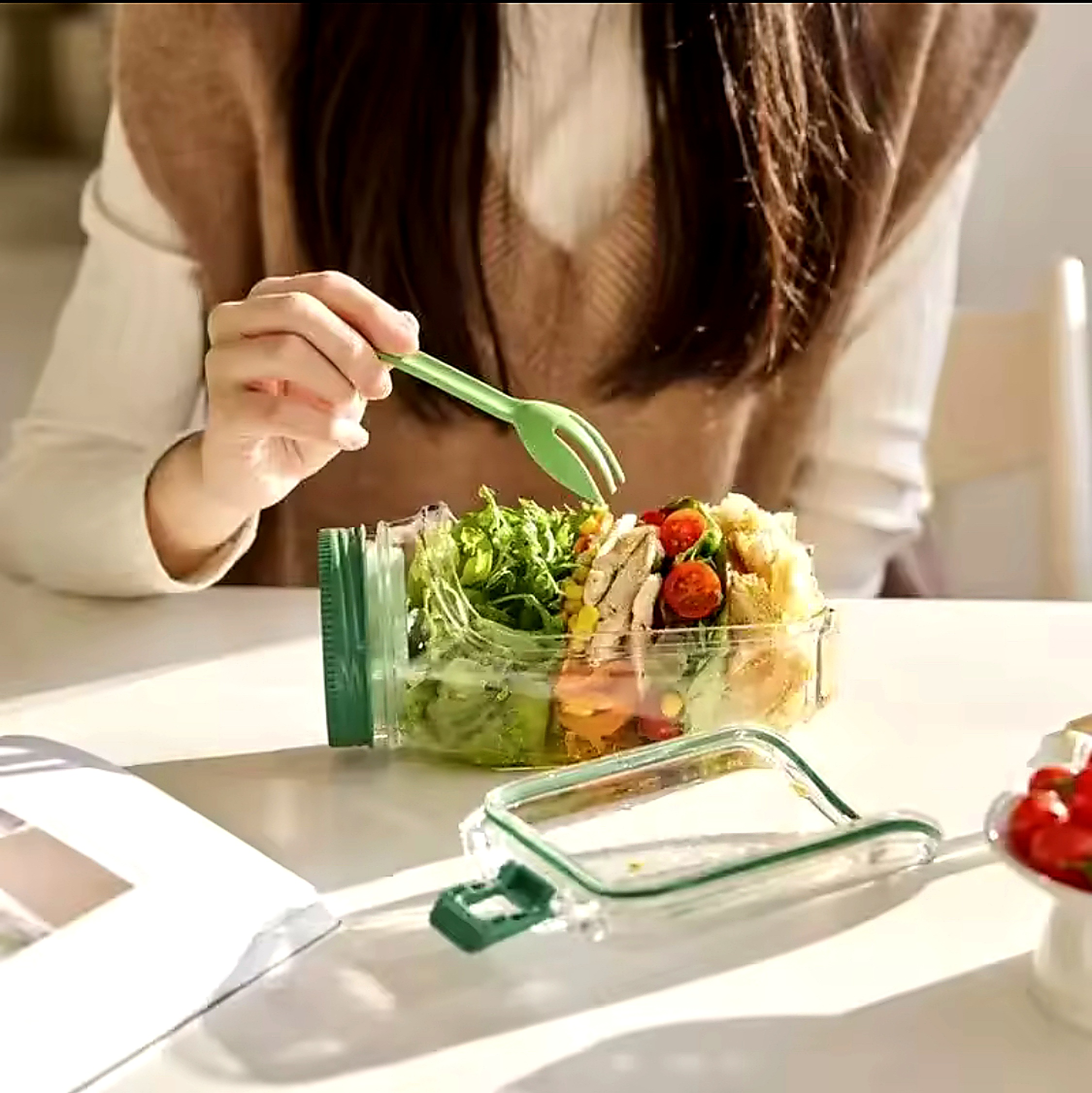 Portable Plastic Salad Box, Leakproof Salad Container, Fruit Container With Side Opening Cover, Lunch Box Container For Office