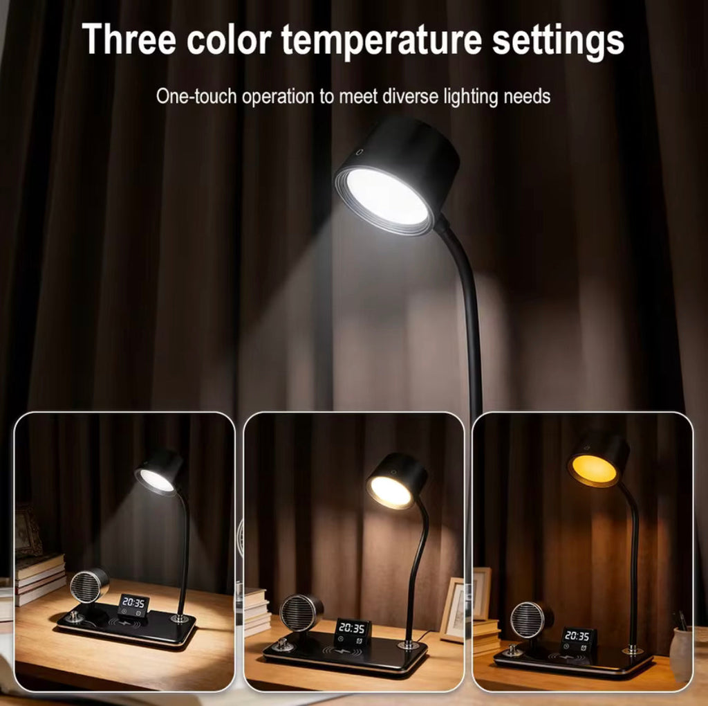 4 In 1 Smart LED Table Lamp, Wireless Lamp With Charging Pad, Adjustable LED Lamp With Bluetooth Speaker And Clock