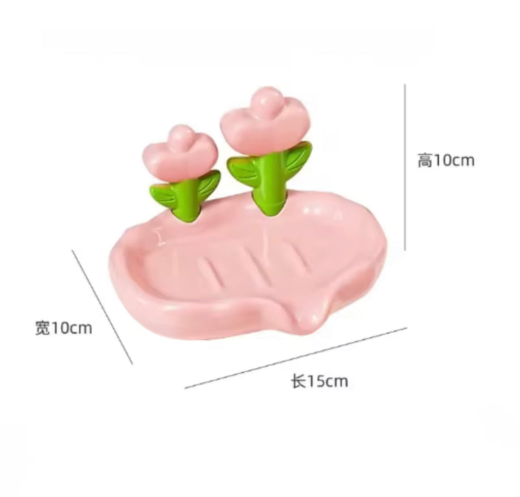 Tulip Shaped Floral Soap Box, Bathroom Decor Soap Holder With Drain Holes, Bathroom Kitchen Sink Countertop Soap Box