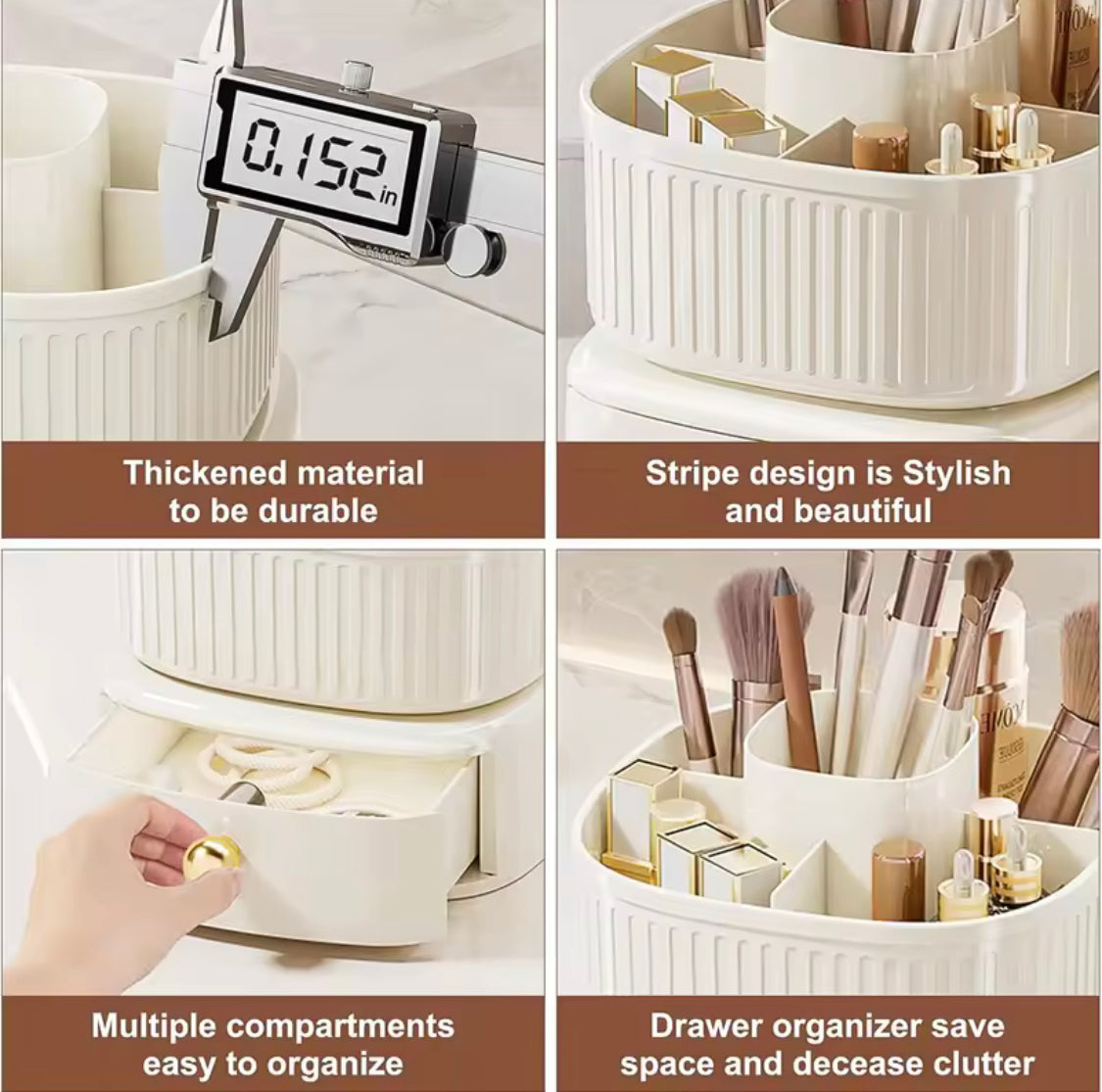 5 Grid Spinning Makeup Organizer, Desktop Makeup Organizer, Makeup Brush Holder With Drawer, Desktop Vanity Organizer