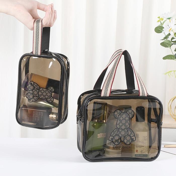 Set Of 3 Transparent Bear Cosmetic Pouch, Waterproof Transparent Makeup Bag, Multipurpose Women Cosmetic Bag, Travel Toiletry Washbag With Zipper