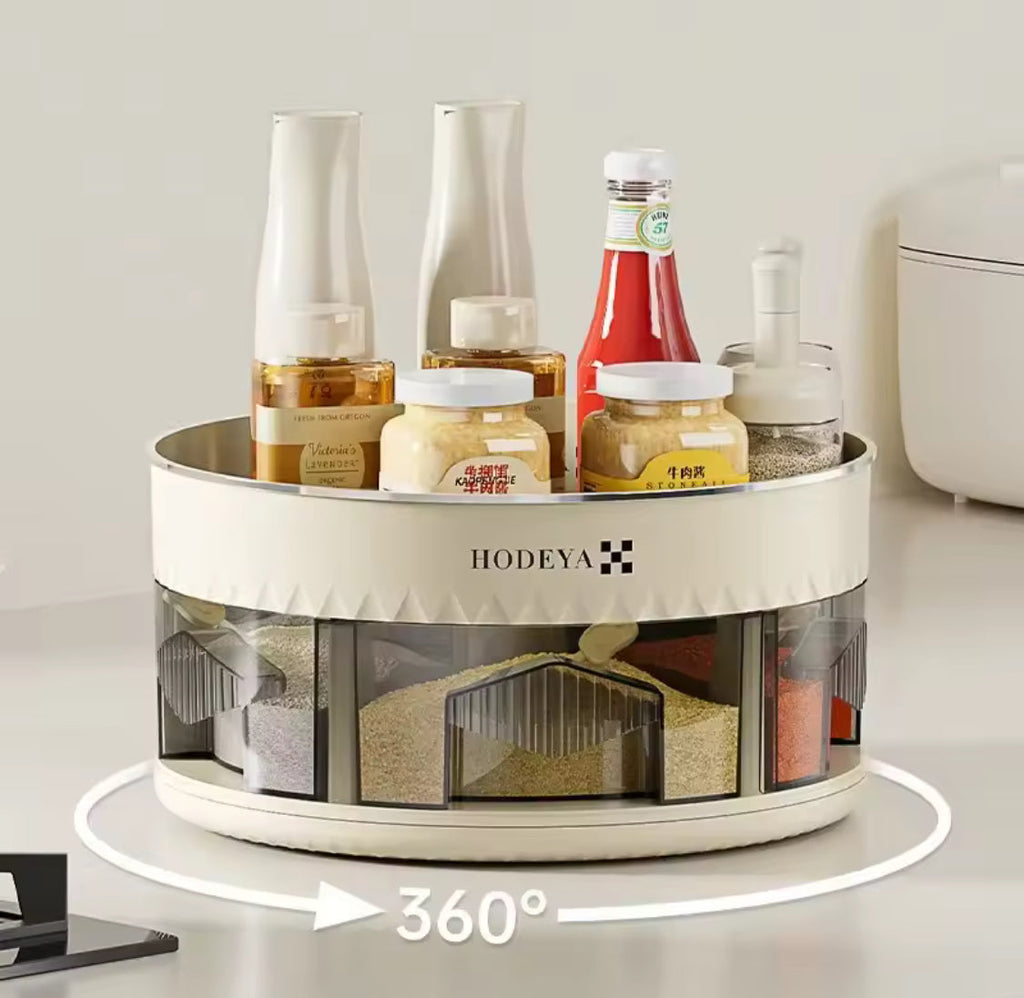 360° Rotating Spice Organizer, 6 Grid Seasoning Tray, Rotatable Spice Bottle Shelf Organizer, Large Capacity Double Layer Seasoning Storage Rack, Rotatable Condiment Rack
