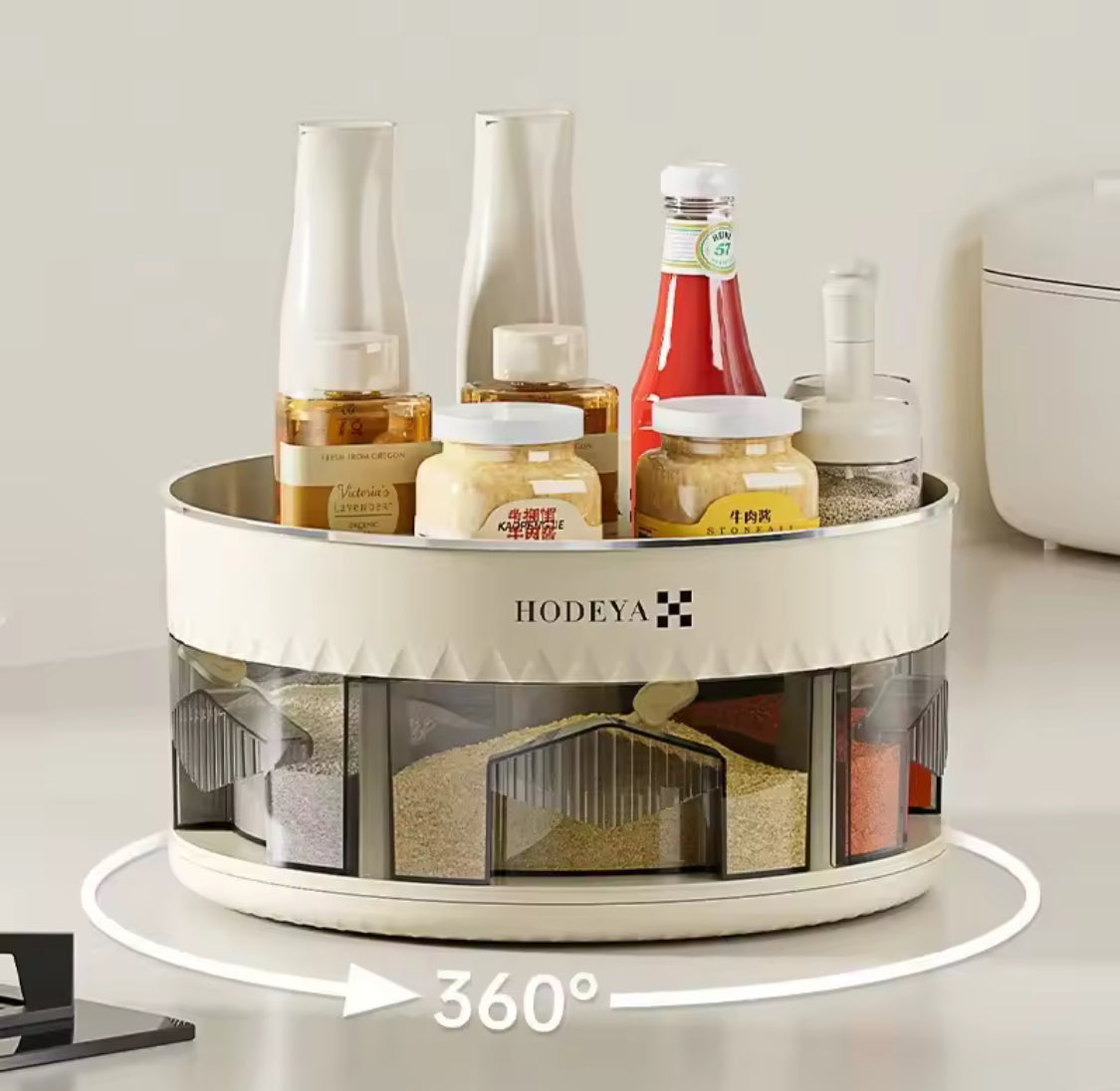 360° Rotating Spice Organizer, 6 Grid Seasoning Tray, Rotatable Spice Bottle Shelf Organizer, Large Capacity Double Layer Seasoning Storage Rack, Rotatable Condiment Rack