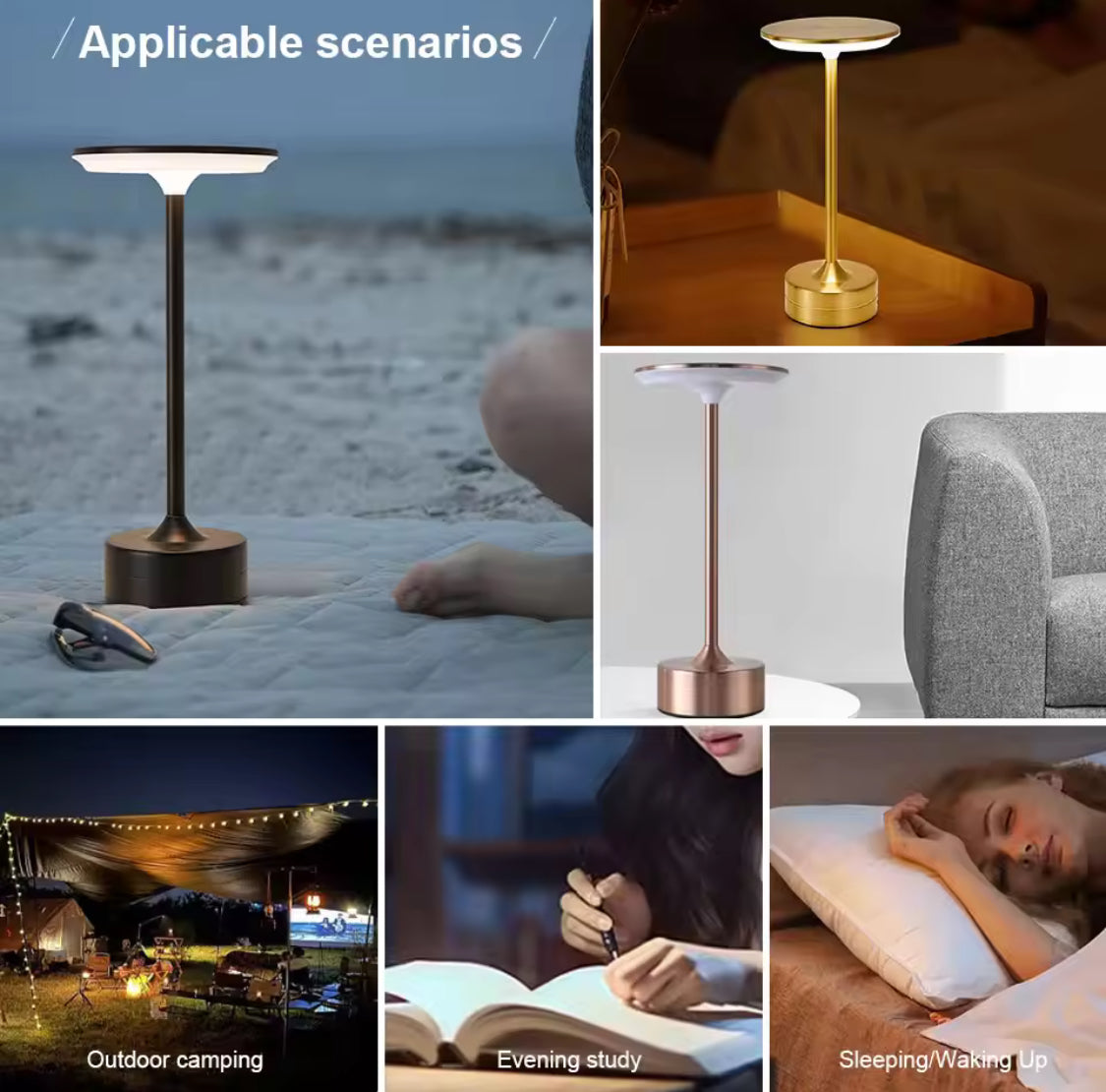 Touch Sensor LED Table Lamp, Portable Bedroom Night Light, USB Rechargeable Lamp,  Wireless Reading Lamp
