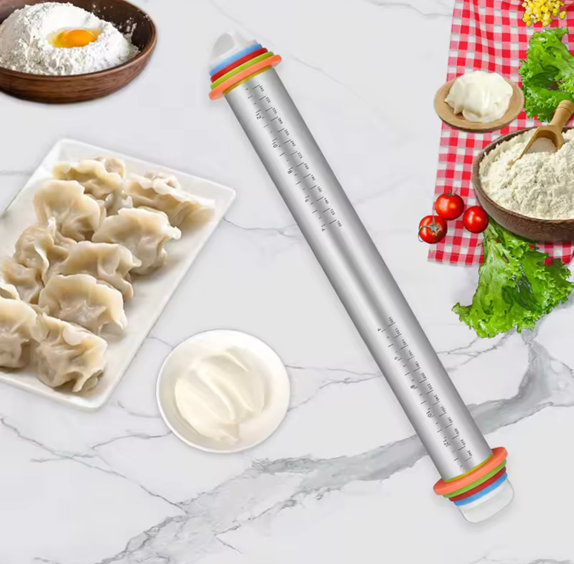 Adjustable Rolling Dough Roller, Removable Ring Dough Mat, Detachable Stainless Steel Rings Dough Roller, Kitchen Roti Belan