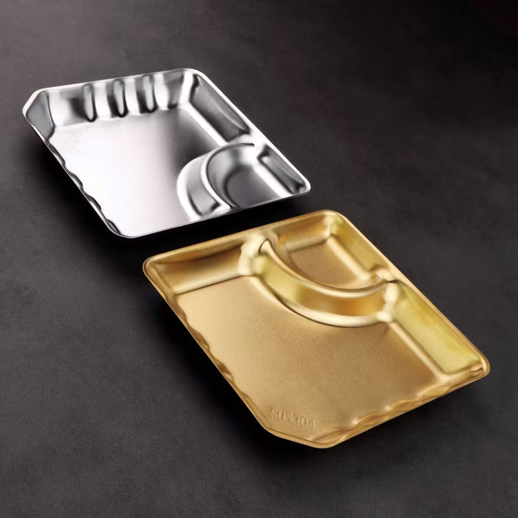 Stainless Steel Dumpling Plate With Dipping Saucer, Two Compartment Serving Platters, , Kitchen Gadgets