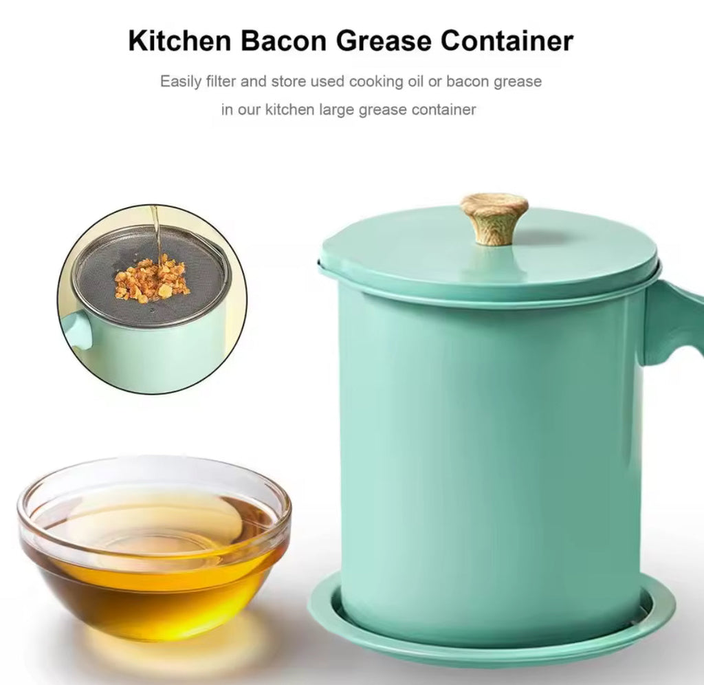 1.4 Litter Stainless Steel Kitchen Oil Filter Pot, Manual Grease Oil Container, Kitchen Oil Separator And Storage Can With Fine Mesh Strainer, Oil Trap with Lid, Strainers Pot Oil Bottle, Filter Oils Separator Tank, Kitchen Cooking Tools
