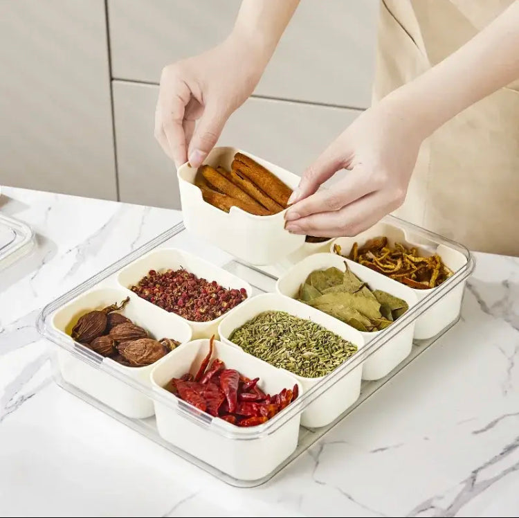 Portable Spice Box Food Container, 8 Compartments Divided Serving Tray With Lid, Luxury Spice Storage Box