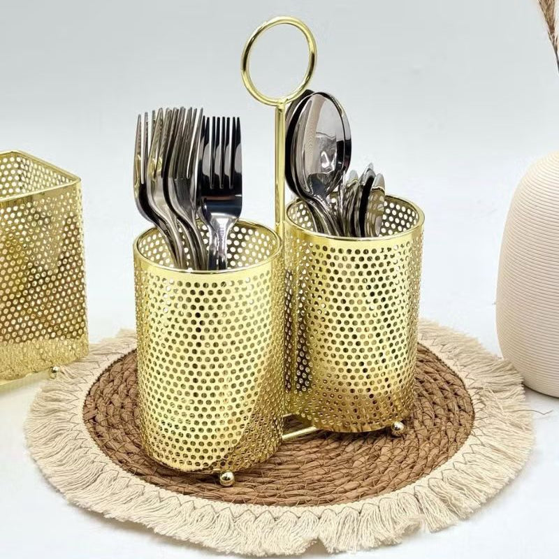 2 Grid Cutlery Holder, Luxury Style Cutlery Holder, Metal Cutlery Organizer, Stainless Steel Cutlery Holder