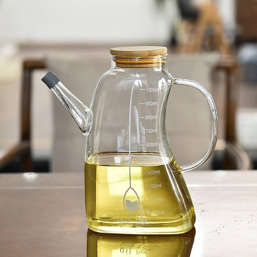 Borosilicate Glass Oil Jug, Kitchen Oil Jug, Glass Vinegar Pot With Lid, Glass Oil Dispenser For Kitchen