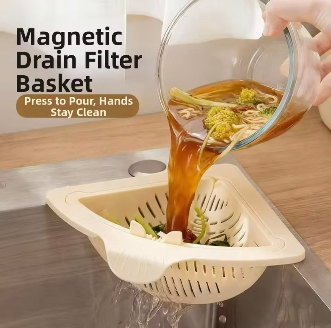 Magnetic Drain Filter Basket, Sink Corner Rack Strainer, Detachable Sink Filter Basket, Food Waste Collector Basket