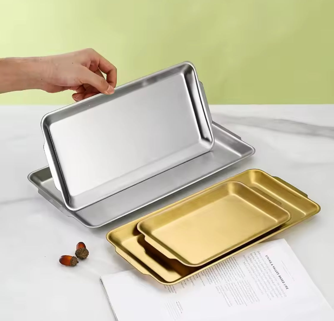 Steak Barbecue Snack Tray, Stainless Steel Rectangular Plate, Kitchen Serving Tray