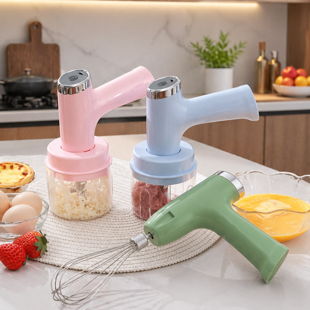 3 In 1 Electric Food Chopper, Handheld Food Chopper And Whisk, Rechargeable Food Chopper Set