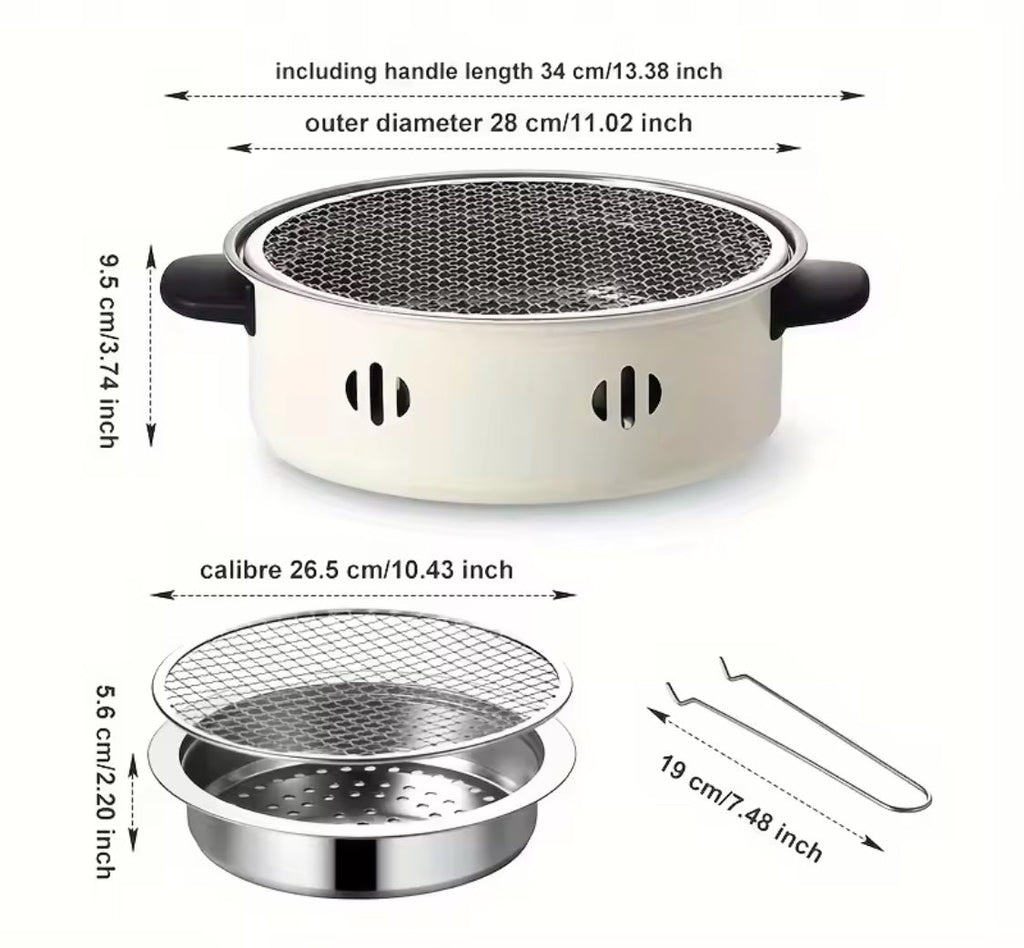 Portable Barbecue Stove With Coal Grill, Tabletop BBQ Grill Pan, Round Non Stick Barbecue Rack, Outdoor Camping Barbecue Stove, Korean Charcoal Stove, Stainless Steel Split Barbecue Grill