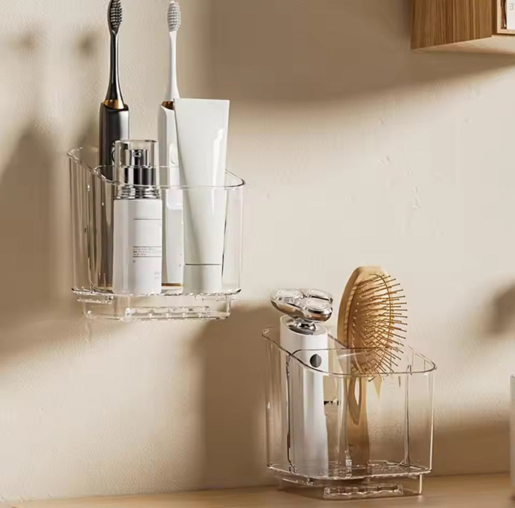 3 Slots Toothbrush Holder With Drain Tray, Removable Divider Wall Mounted Bathroom Organizer, Multifunctional Bathroom Storage Holder, Space Saving Bathroom Accessories