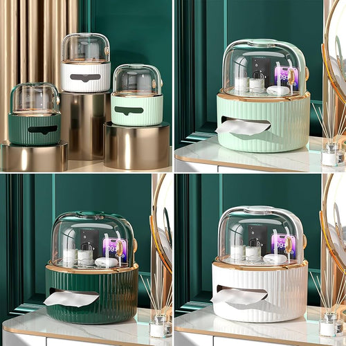 Acrylic Round Vanity Organizer, Tissue Holder Cover Case, Stylish Facial Tissues Dispenser, Skin Care Organizer With Tissue Container