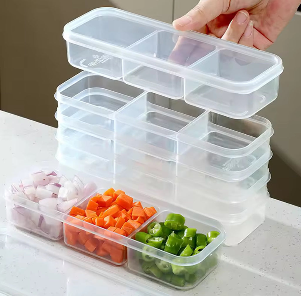 3 Compartments Meal Box With Lid, Rectangular Multi Grid Refrigerator Box, Transparent Plastic Sealing Box