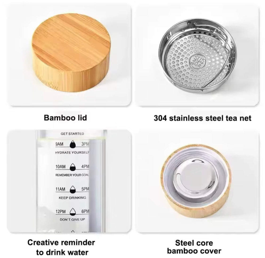 Transparent Glass Water Bottle With Wooden Lid, Airtight Glass Juice Bottle, Portable Water Glass Bottle