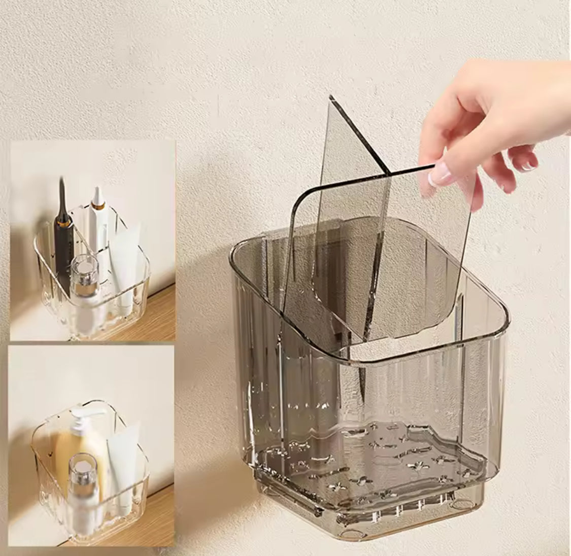 3 Slots Toothbrush Holder With Drain Tray, Removable Divider Wall Mounted Bathroom Organizer, Multifunctional Bathroom Storage Holder, Space Saving Bathroom Accessories