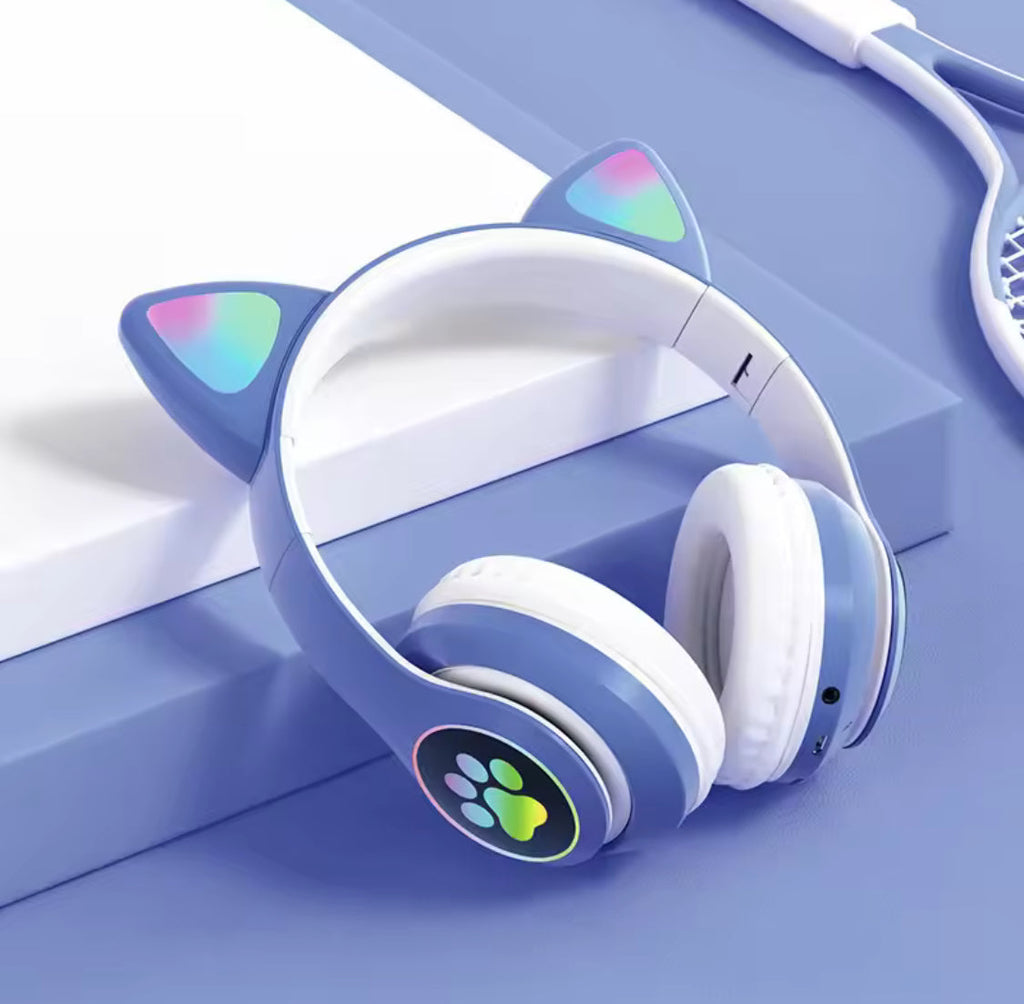LED Cute Cat Ears Headphones, RGB Wireless Headphones, Sports Gaming Headset