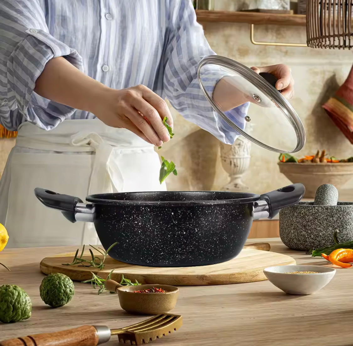 Non Stick Stockpot with Lid, Easy to Clean, Cooking Pot, Household Kitchen Cookware