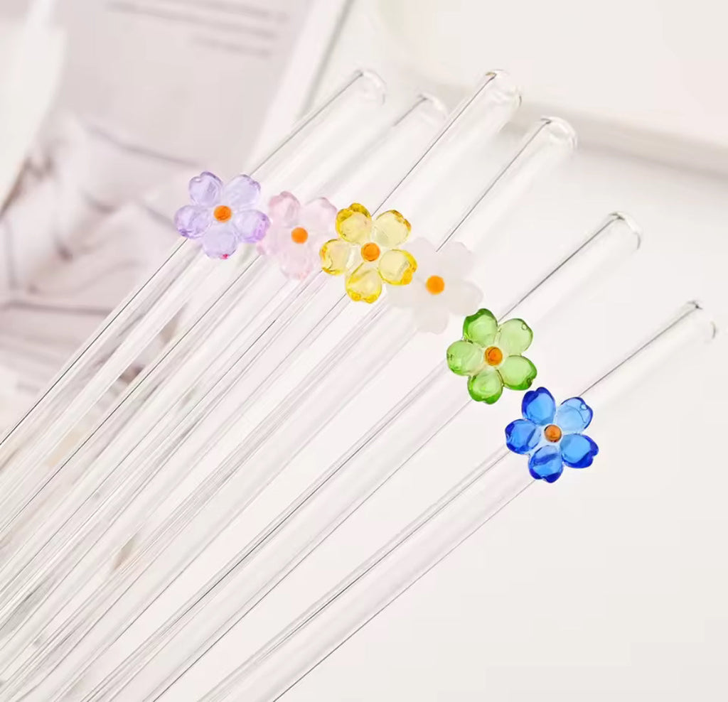 Set of 4 Cocktail Glass Straw, Heat Resistant Butterfly Straw, High Borosilicate Glass Straws Set
