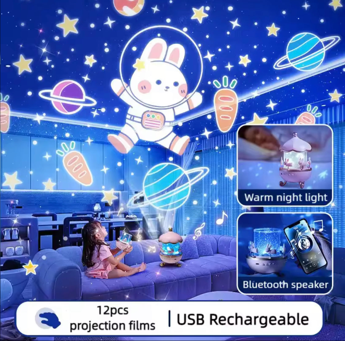 360° Rotating Galaxy Solar System Projector, 360° Rotating Kids Star Night Light Projector, Kids Home Decoration Lamp