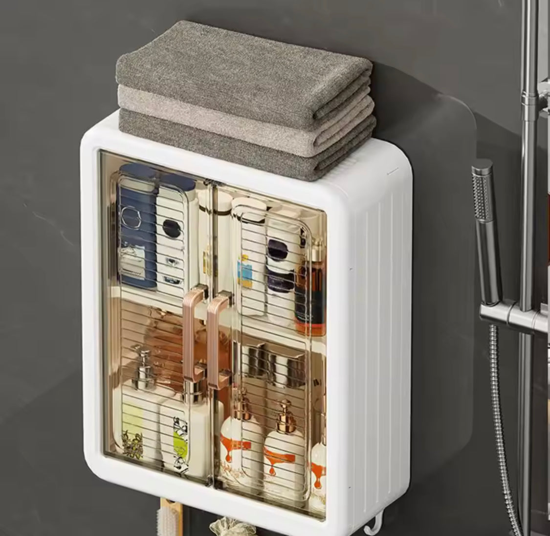 Multilayer Bathroom Storage Cabinet With Hooks, Kitchen Seasoning Storage Shelf, Multipurpose Cabinet with Doors and Shelves, Wall Mounted Cabinet, Home And Living Organizer