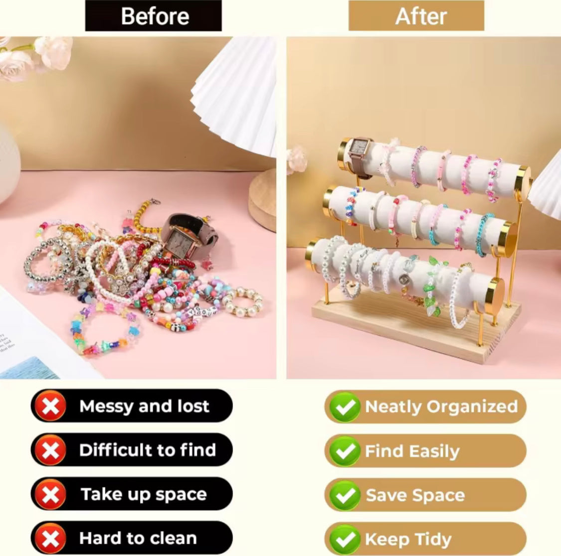 Detachable Bracelet And Bangle Organizer, PU Leather Velvet Jewelry Organizer, Multi Layer Bracelet Organizer Rack, Countertop Bracelet Iron Rack