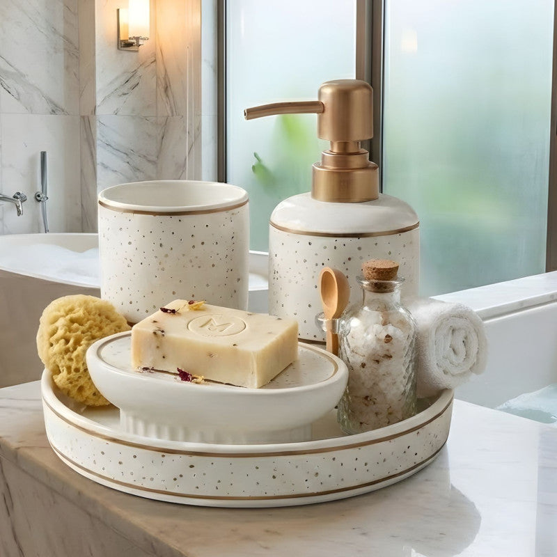 Set of 4 Ceramic Bathroom Set, Elegant Ceramic Bathroom Set, Bath Accessories Set