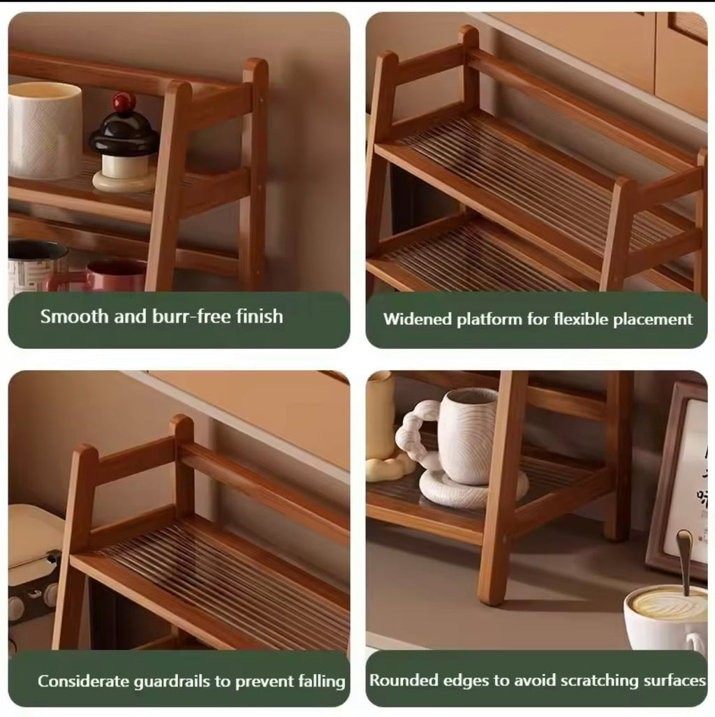 3 Tier Bamboo Cup Rack, Desktop Spice Organizer, Multipurpose Makeup Vanity Organizer