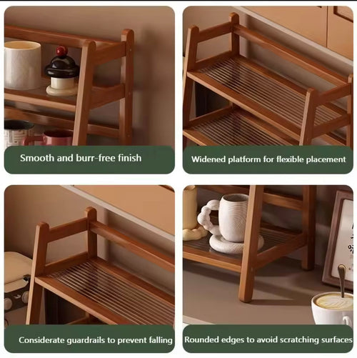 3 Tier Bamboo Cup Rack, Desktop Spice Organizer, Multipurpose Makeup Vanity Organizer