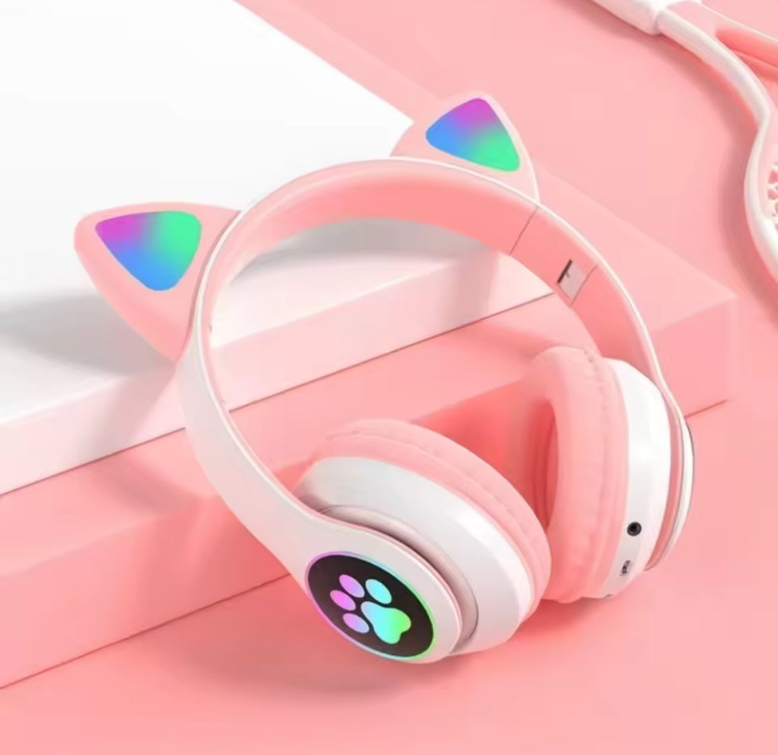 LED Cute Cat Ears Headphones, RGB Wireless Headphones, Sports Gaming Headset