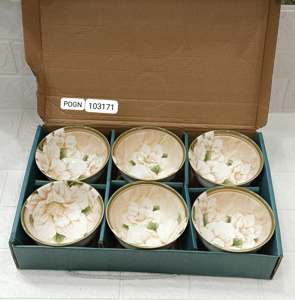 Set of 6 Ceramic Serving Bowls, Japanese Ceramic Rice Bowl, Dinnerware Bowls Gift Set, Floral Ceramic Bowl Set