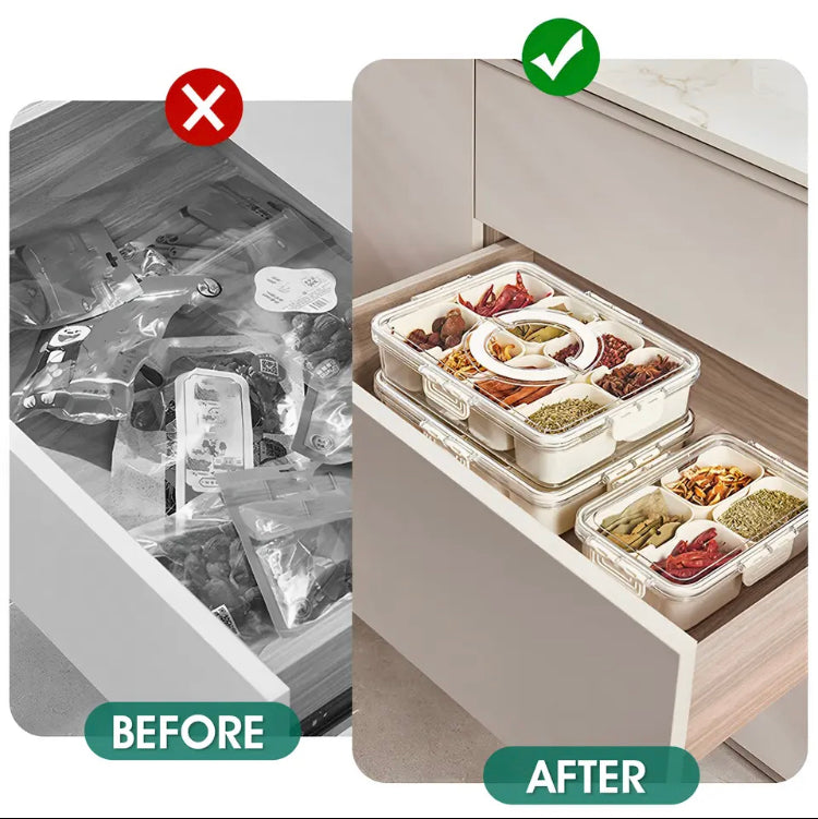 Portable Spice Box Food Container, 8 Compartments Divided Serving Tray With Lid, Luxury Spice Storage Box