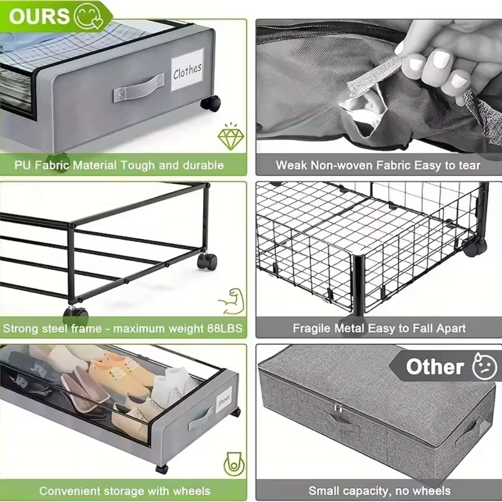 Under Bed Storage Organizer, Wheels Rotating Under Bed Clothes Organizer, Shoe Organizer With Wheels, Space Saving Under Bed Storage Organizer