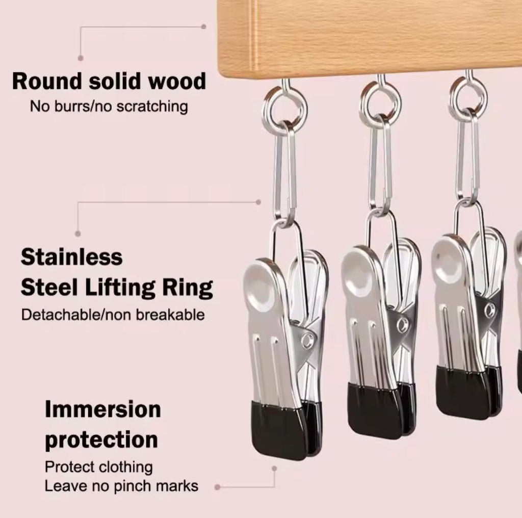 12 Clips Hanging Closet Organizer, Wooden Clip Pants Hanger, Anti Slip Clip Hanger Rack, Heavy Duty Clothes Clip Hanger