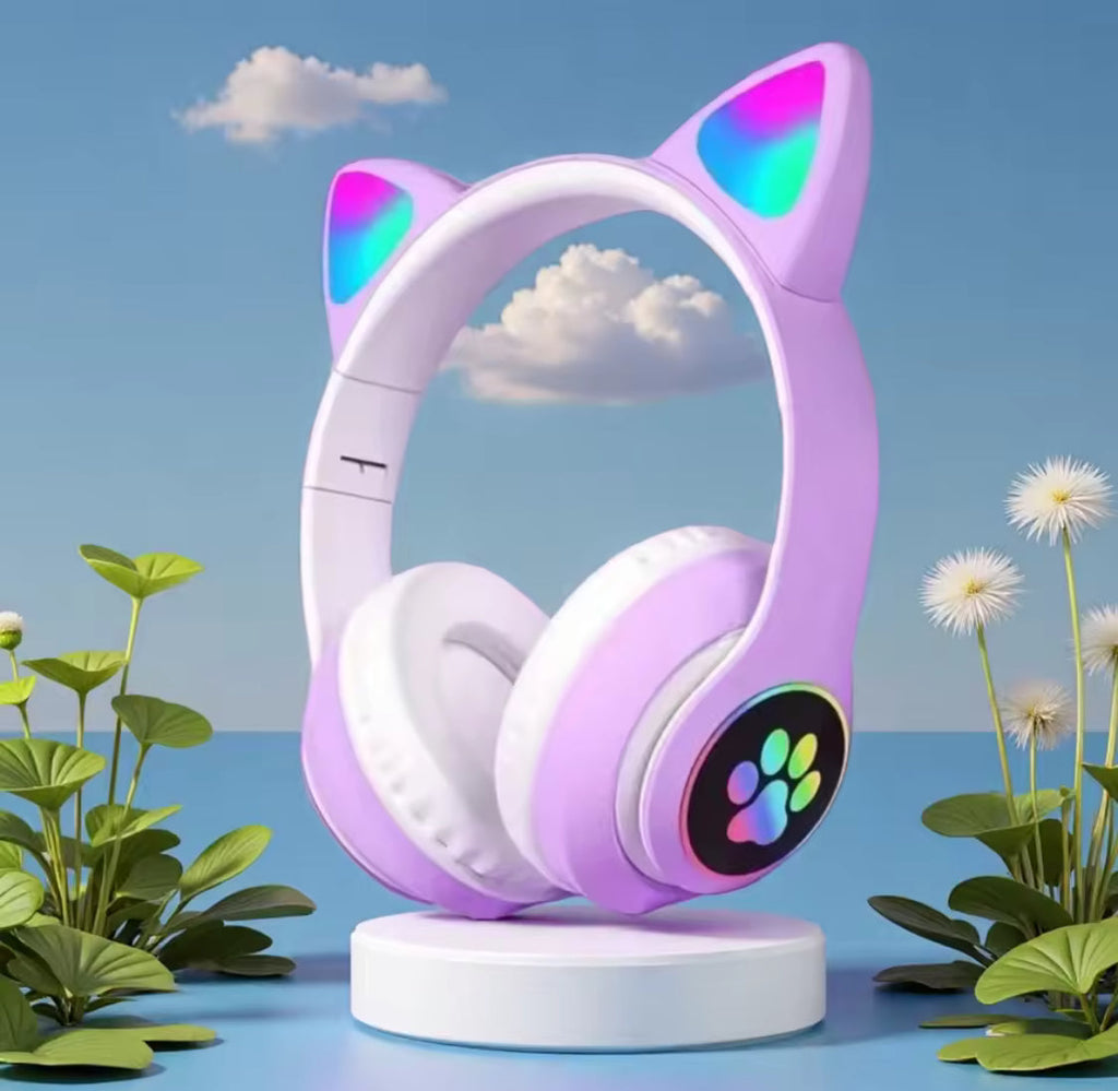 LED Cute Cat Ears Headphones, RGB Wireless Headphones, Sports Gaming Headset